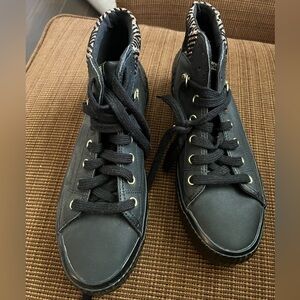 Matte black Keds boots with metallic gold chevron accents Scout boots